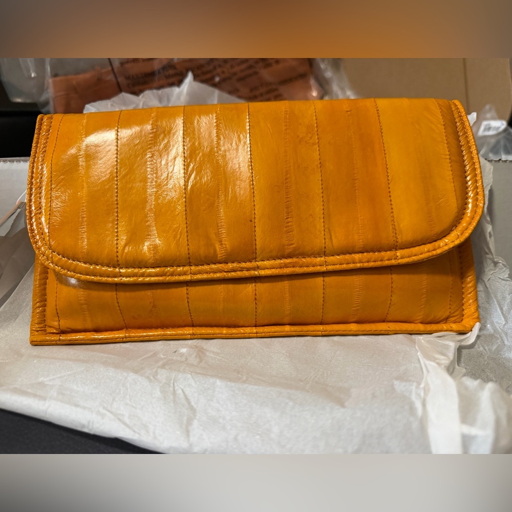 Latico Genuine‎ Eel Skin Leather - Envelope Clutch Purse Orange NWT